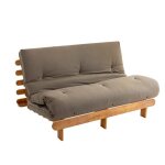 Ensemble matelas futon en coton et structure en bois massif naturel 140x200 taupe - terre de nuit