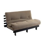 Ensemble matelas futon en coton et structure en bois massif noir 140x200 taupe - terre de nuit