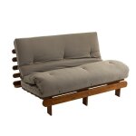 Ensemble matelas futon en coton et structure en bois massif noisette 140x200 taupe - terre de nuit