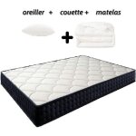 Ensemble matelas m�moire de forme 90x190 cm memo hr + couette 140x200 + oreillers 60x60