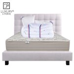 Ensemble matelas organic coton 160x200 cm + 2 oreillers + couette + sommier + t�te de lit gris