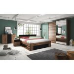 Ensemble de meubles de chambre - eos - lit 160x200 - armoire 2m - couleur ch�ne fonc� et noir