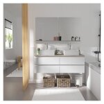 Meuble double vasque 120cm avec plan bois sorrento blanc + vasque + robinet + miroir