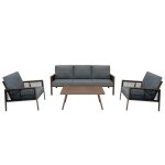 Ensemble de meubles de jardin - effet bois - aluminium - 4 pi�ces - contemporain - beige