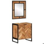 Ensemble de meubles salle de bain 2 pi�ces en bois dacacia marron clair 50x60 cm