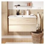 Meuble simple vasque 80cm d�cor ch�ne sorrento d�cor ch�ne + vasque + rob. chrom�