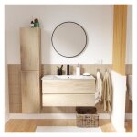 Meuble simple vasque 80cm d�cor ch�ne sorrento + robinet noir + miroir + colonne