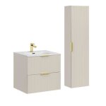 Ensemble de meubles de salle de bain - vivaldi - adel cashmere - 60 cm - vasque sky - colonne de rangement ...