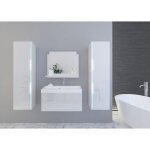 Ensemble meubles de salle de bain blanc collection bird colonnes meuble sous vasque 80 cm miroir siphon ...