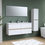 Ensemble meubles de salle de bain blanc - double vasque l120cm - miroir - colonne - totem
