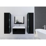 Ensemble meubles de salle de bain noir collection bird. 2 colonnes meuble sous vasque vasque 80cm miroir ...