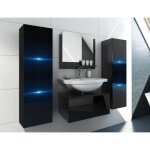 Ensemble 3 meubles de salle de bain noir collection owl. 2 colonnes meuble sous vasque miroir Ensemble 3 meubles de salle de bain noir collection owl. 2 colonnes meuble sous vasque miroir