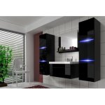 Ensemble meubles de salle de bain collection raven coloris noir mat et brillant avec miroir