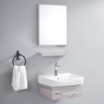 Ensemble meuble de salle de bain gain de place - chne fil blanchi - 44x36 cm - id