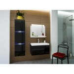 Ensemble meubles de salle de bain noir collection raven. colonne meuble sous vasque vasque 60cm miroir ...