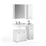 Ensemble de meuble de salle de bain : meuble sous vasque + 2 demi colonne + meuble de rangement avec ...