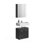 Ensemble de meubles de salle de bain : meuble sous vasque + armoire de rangement avec miroir ? noir laqu� ...