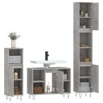 Ensemble de meubles de salle de bain - v geby - 3 pcs - gris bton - bois dingnierie - design contemporain ...