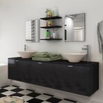 Vidaxl ensemble 8 pcs de mobilier meuble de salle de bain et lavabo vasque noir 272233