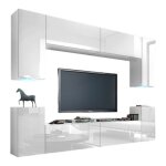 Ensemble de meubles de salon blanc suspendus collection cepto i 240cm 8 portes 6 �tag�res leds.