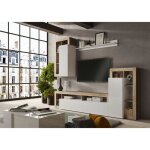 Ensemble meubles salon avec rangements collection bura longueur 280 cm ch�ne cadiz / blanc laqu� brillant ...