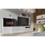Ensemble meuble de salon chemin�e �lectrique � 5 niveaux de flamme finition blanc mat et laqu� blanc ...