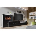 Ensemble meuble de salon chemin�e �lectrique � 5 niveaux de flamme finition blanc mate et noir laqu� ...