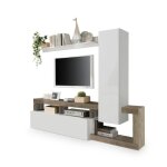 Ensemble meubles salon avec rangements 220 cm collection bura blanc laqué / chêne clair Ensemble meubles salon avec rangements 220 cm collection bura blanc laqué / chêne clair