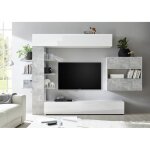 Ensemble meubles salon avec rangements collection vasco blanc laqu� / gris effet b�ton