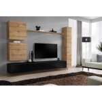 Composition murale switch viii ? meuble tv mural colonne et cubes suspendus ? noir brillant et ch�ne ...