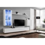 Ensemble meuble salon mural - price factory - switch xii - blanc brillant - design contemporain - clairage ...