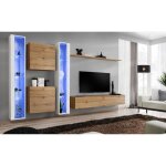 Ensemble meuble salon mural switch xvi design - price factory - chêne wotan et blanc brillant - 180 cm ... Ensemble meuble salon mural switch xvi design - price factory - chêne wotan et blanc brillant - 180 cm ...