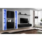 Ensemble meuble salon mural switch xvi - price factory - noir et blanc brillant - 1 porte - led