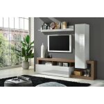 Ensemble meubles salon avec rangements collection bura longueur 219 cm blanc laqué / chêne mercure Ensemble meubles salon avec rangements collection bura longueur 219 cm blanc laqué / chêne mercure