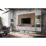 Ensemble meubles de salon suspendus ? collection tashya ? fond mural dcoratif ? chne gris perle et ...