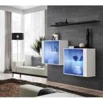 Ensemble meubles de salon switch sbiii design coloris blanc brillant et porte vitr�e avec syst�me led ...