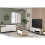 Ensemble meuble de salon - meuble tv table basse buffet bas - morphos - décor blanc / chêne - parisot ... Ensemble meuble de salon - meuble tv table basse buffet bas - morphos - décor blanc / chêne - parisot ...