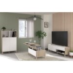 Ensemble meuble de salon - meuble tv table basse relevable bahut haut - morphos - d�cor blanc / ch�ne ...