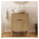 Ensemble meuble simple vasque 60 cm chêne naturel + vasque alaska Ensemble meuble simple vasque 60 cm chêne naturel + vasque alaska