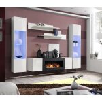 Ensemble de meubles suspendus avec chemine dcorative collection fly m3. coloris blanc. 40 blanc