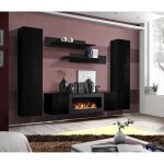 Ensemble de meubles suspendus avec chemin�e d�corative collection fly m1. coloris noir. 40 noir