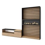 Ensemble meuble tv 260x186x35 cm pour les tv jusqu� 65 chemin�e �lectrique ch�ne rf2537