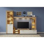 Ensemble meuble tv 3 pices logo - 1 porte - led - mlamine chne clair et blanc mat - l240 x p41 x h185 ...