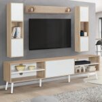 Idmarket ensemble meuble tv 180 cm et �tag�res houston bois et blanc