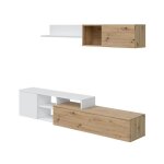 Ensemble meuble tv + �tag�re murale en m�lamine coloris naturel blanc artik