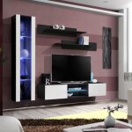 Ensemble meuble tv mural design fly xix 210cm blanc & noir - paris prix - bois - panneaux de particules ...
