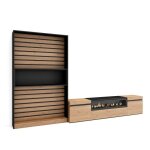 Ensemble meuble tv - skraut home - 210cm - ch�ne et noir - chemin�e �lectrique