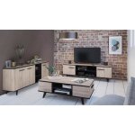 Ensemble meuble tv table basse buffet wayne - m�lamin� - style scandinave - ch�ne bross� et noir