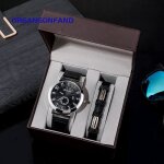 Ensemble de montres pour hommes - bracelet en cuir simple d�contract� + montre � quartz avec calendrier ...