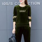Ensemble pantalon long tenue dcontracte sportswear femme automne  manches longues velours - vert - ...